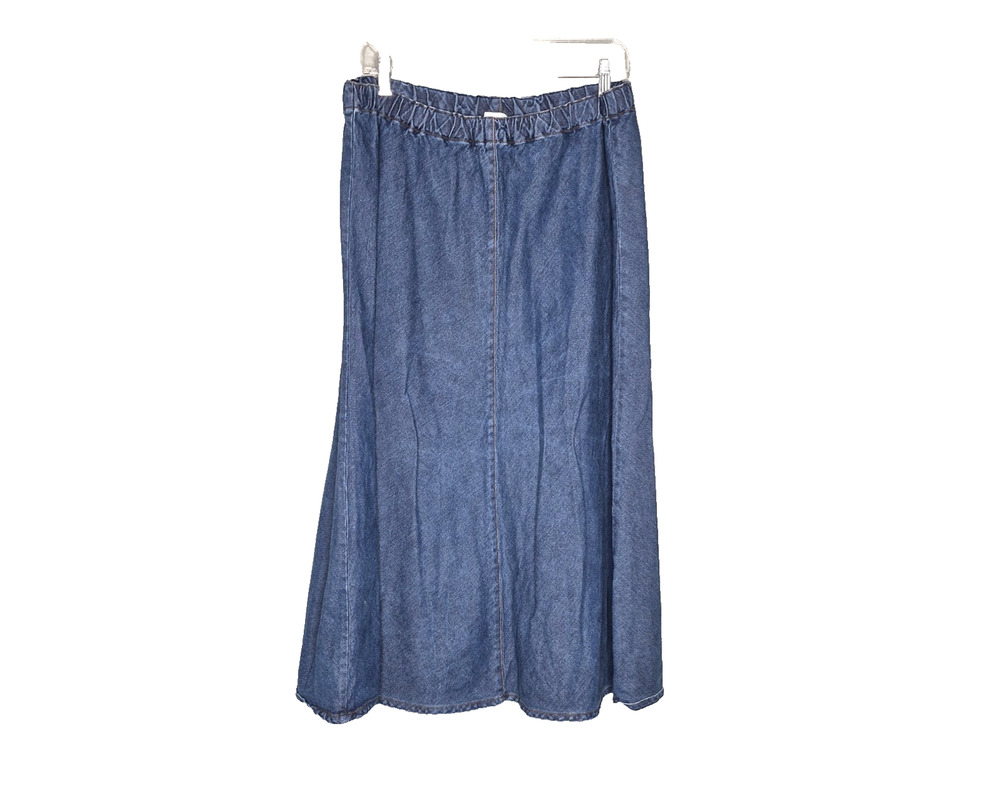 Orvis Skirt Womens Large Denim Maxi Blue High Waist Button Front Western Cottage